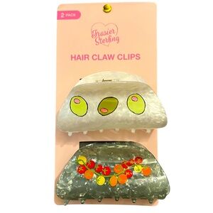 Tomatoes And Olives 2 Medium Claw Hair Clips Frasier Sterling New With Tags